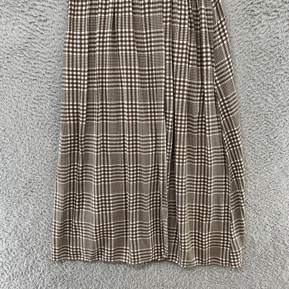 Urban Outfitters Midi Dress Womens Medium Check Belted V Neck Neutral Clean Girl - Picture 3 of 14